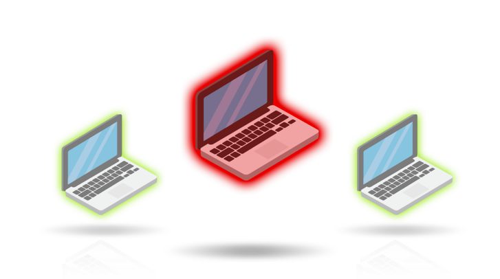 Three laptops under investigation. One in red, two in green.