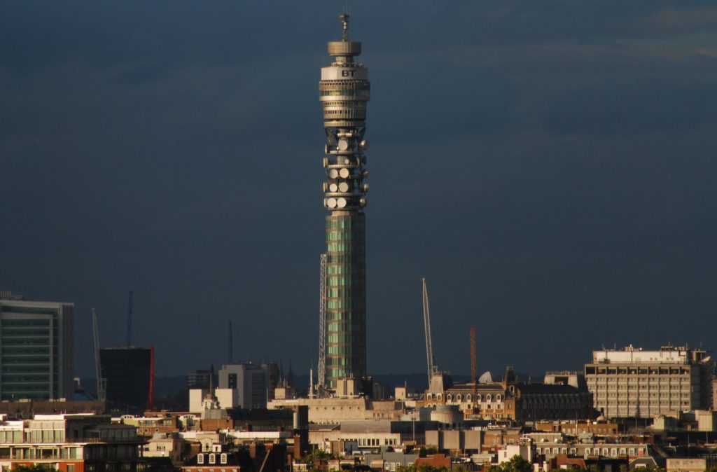 The BT Tower rises above the London Skyline